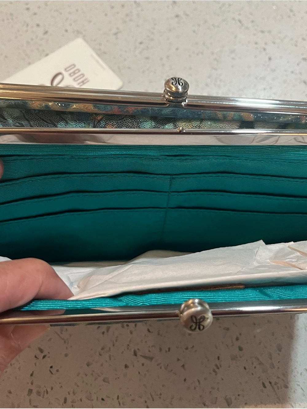 HOBO Teal Blue and Coral Frame Clutch, new with tags! - Picture 6 of 11